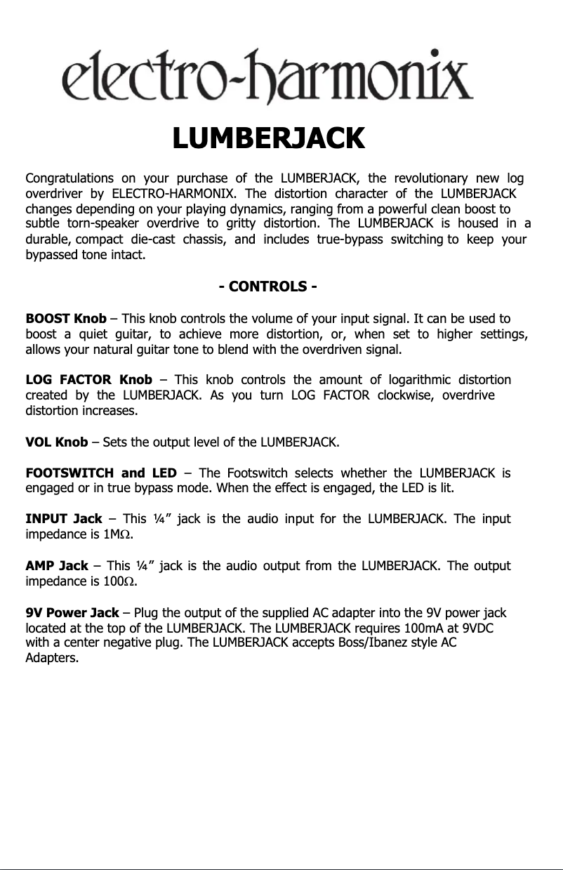 Image de la première page du manuel de l'appareil LUMBERJACK