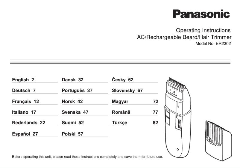 Page n°1 - Manuel utilisateur Panasonic ER2302