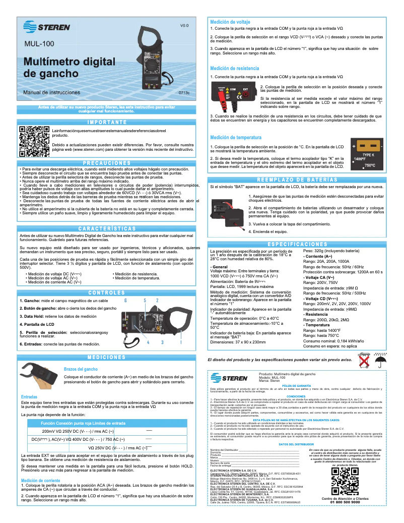 Página 1 del manual Manual de usuario Steren MUL-100