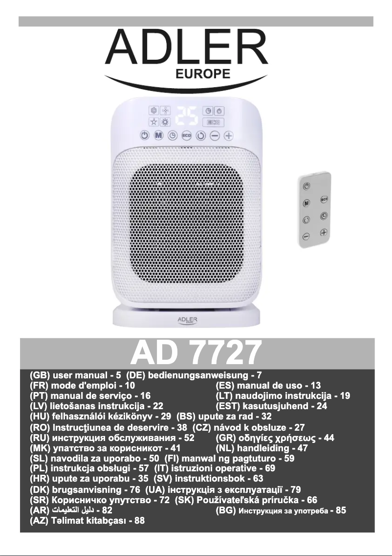 Page 1 de la notice Manuel utilisateur Adler AD 7727