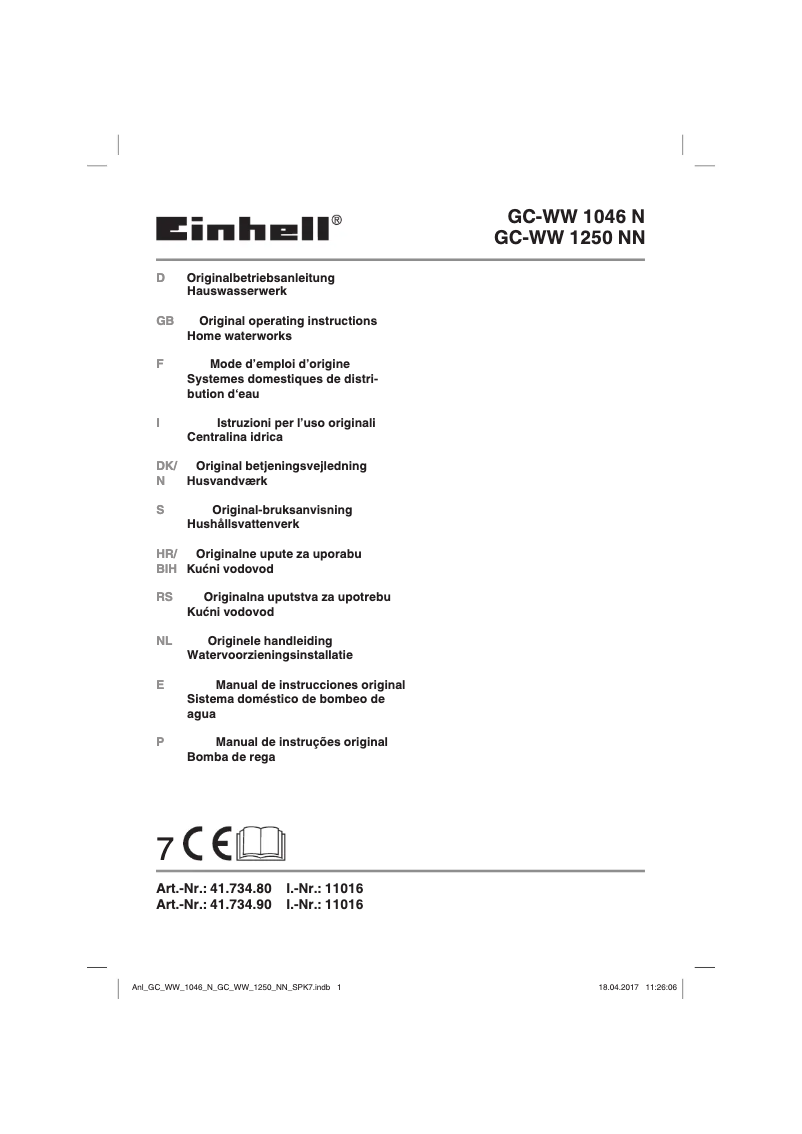 Page n°1 - Manuel utilisateur Einhell GC-WW 1250 NN