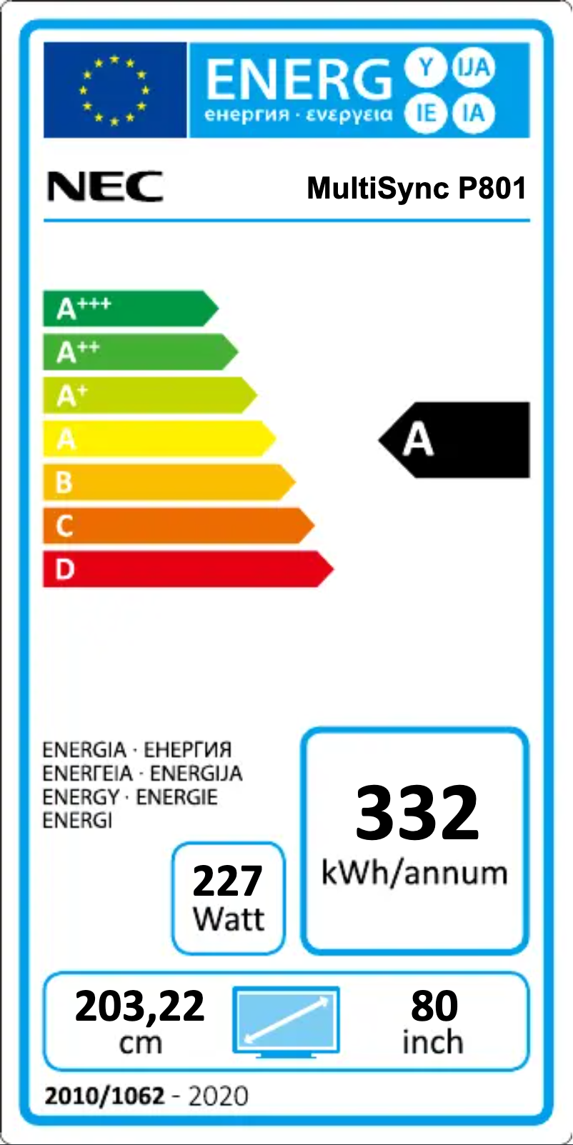 Página 1 del manual Etiqueta energética NEC MultiSync P801