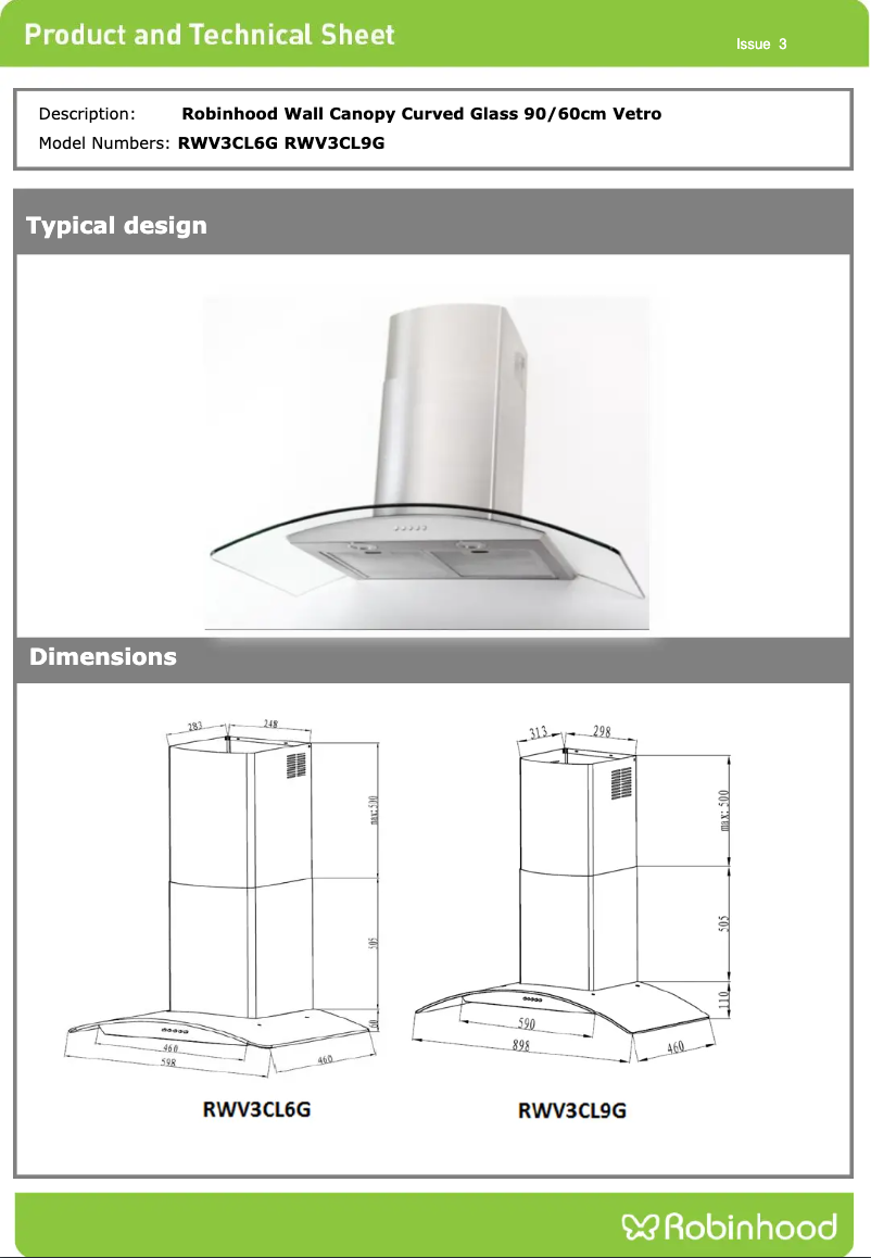 Página 1 del manual Ficha técnica Robinhood RWV3CL9G
