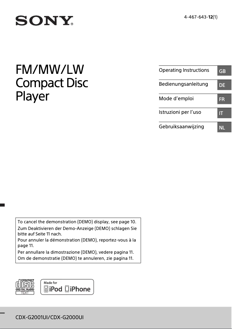 Image de la première page du manuel de l'appareil CDX-G2000UI