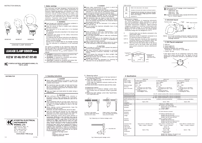 Page 1 de la notice Manuel utilisateur Kyoritsu KEW 8148
