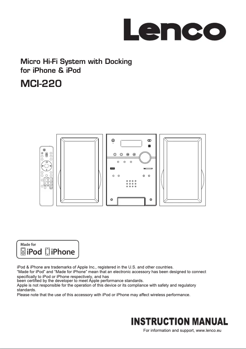 Page n°1 - Manuel utilisateur Lenco MCI-220