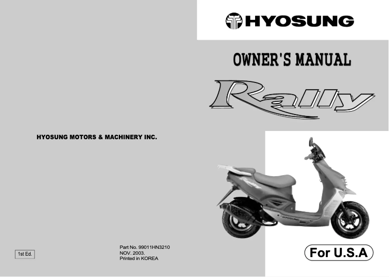 Page 1 de la notice Manuel utilisateur Hyosung SF50R