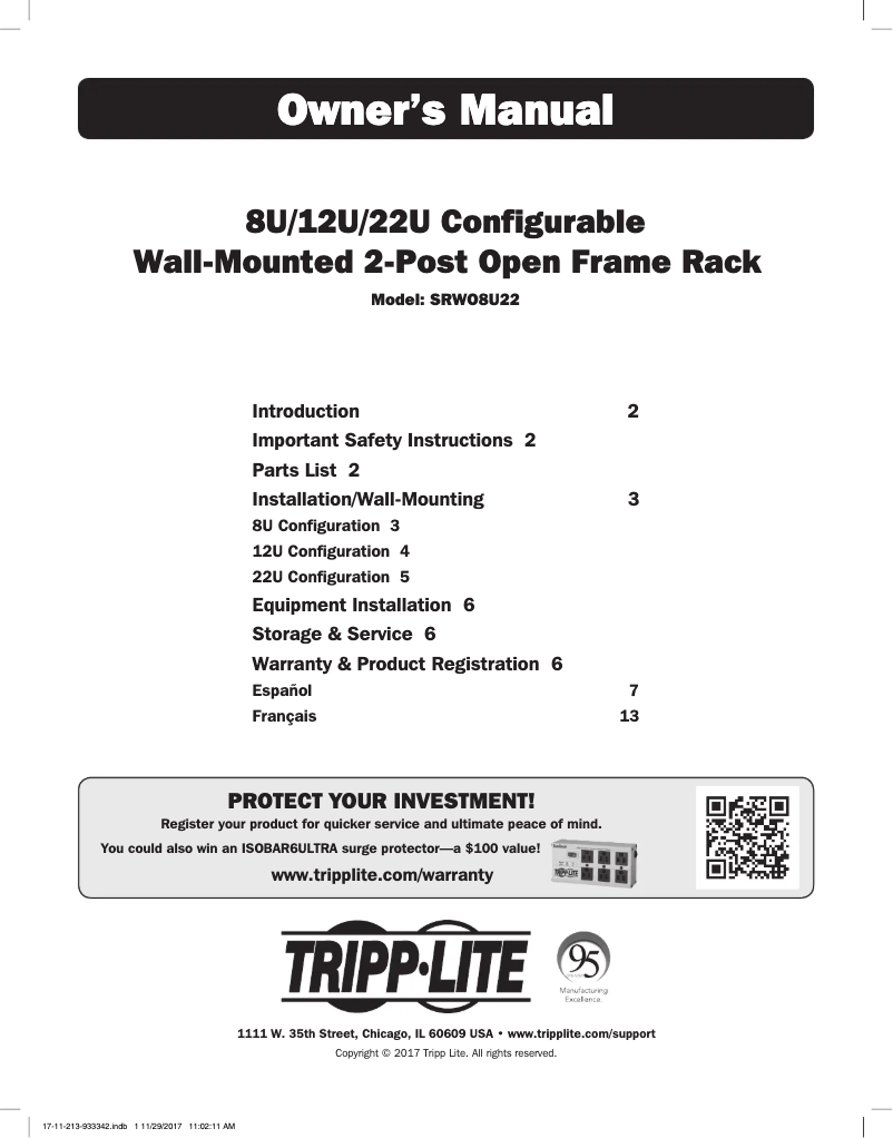 Page n°1 - Manuel utilisateur Tripp Lite SmartRack SRWO8U22MD