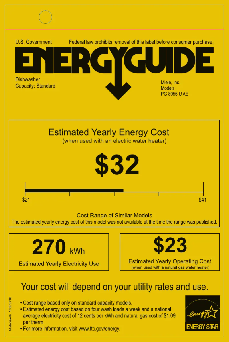 Page 1 de la notice Label énergétique Miele PG8061SS