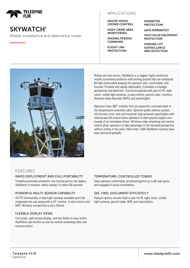 Page 1 de la notice Fiche technique FLIR SkyWatch
