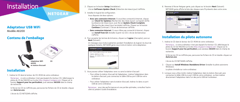 Page 1 de la notice Guide d'installation Netgear A6200