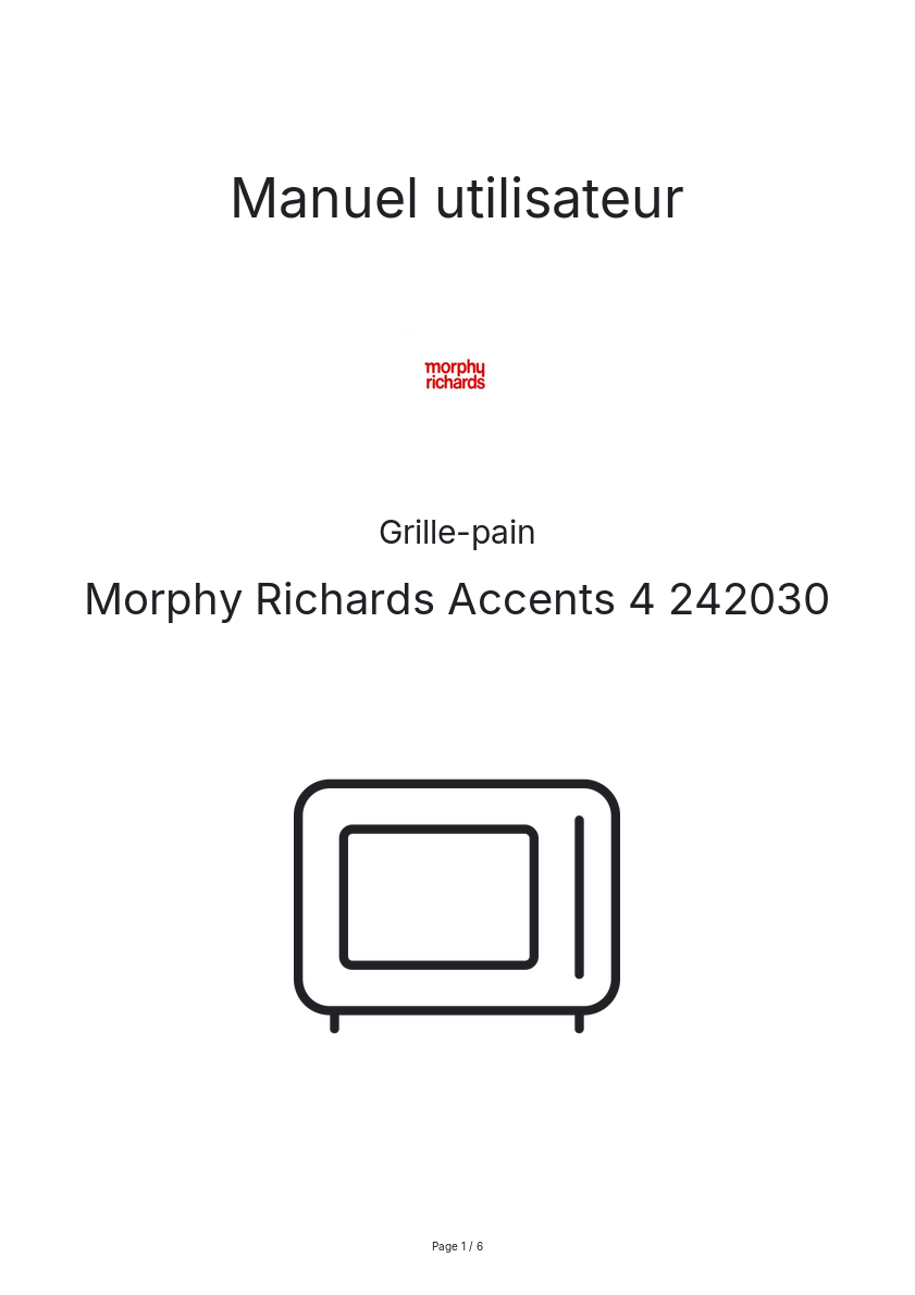 Page n°1 - Manuel utilisateur Morphy Richards Accents 4 242030