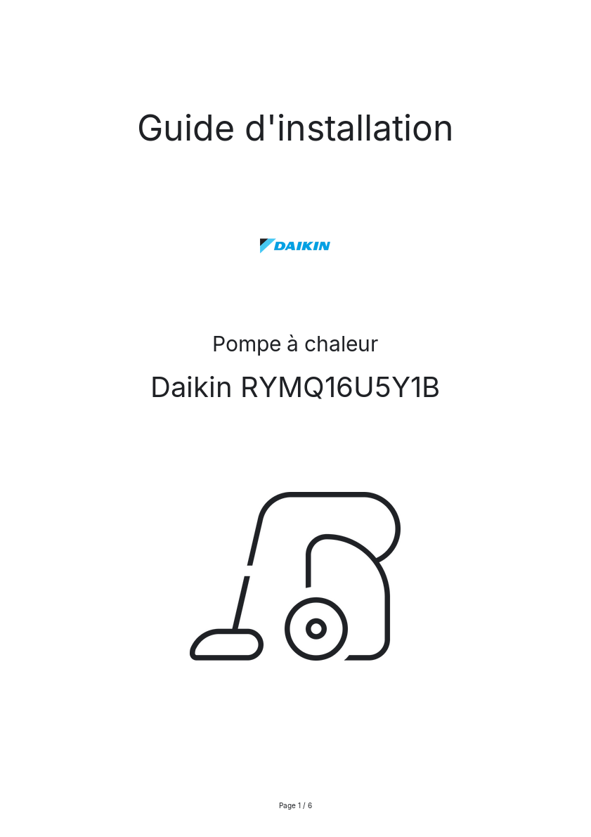 Image de la première page du manuel de l'appareil RYMQ16U5Y1B