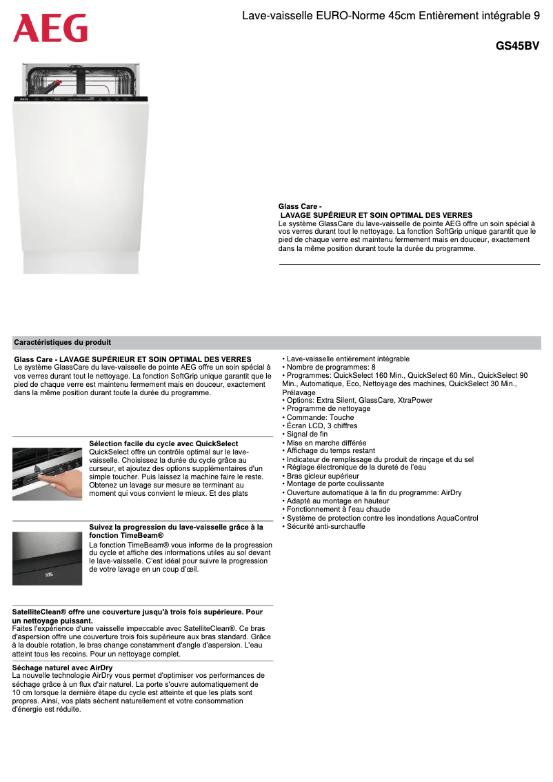 Page n°1 - Fiche technique AEG GS45BV