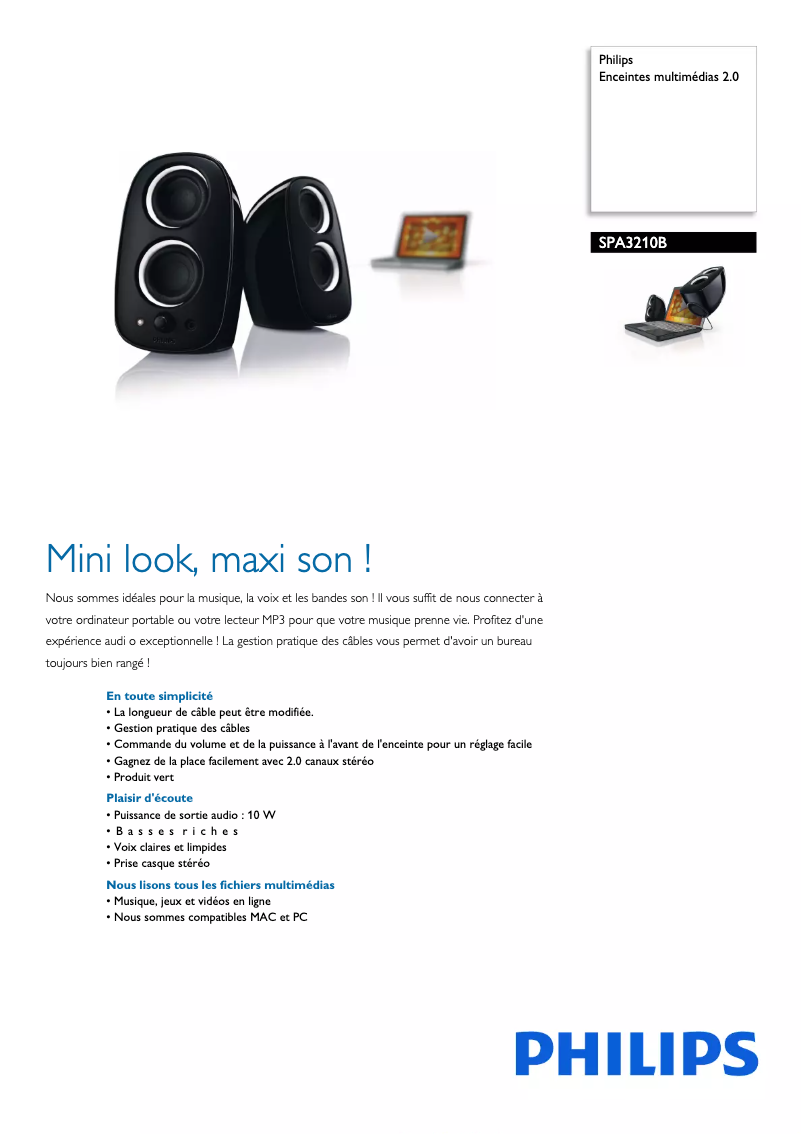Página 1 del manual Ficha técnica Philips SPA3210B