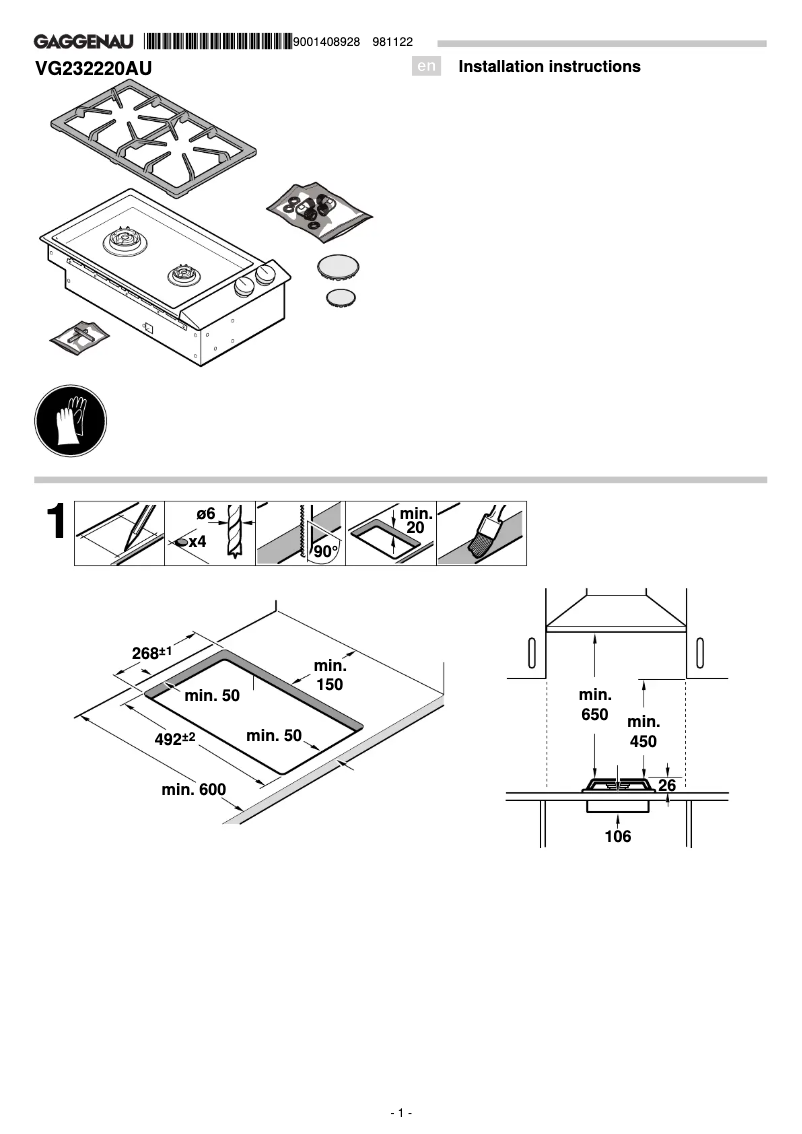 Page n°1 - Guide d'installation Gaggenau VG232220