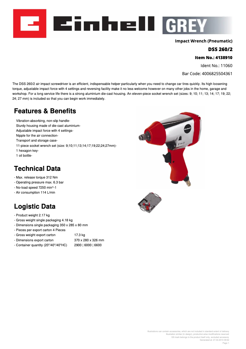 Page n°1 - Fiche technique Einhell DSS 260/2