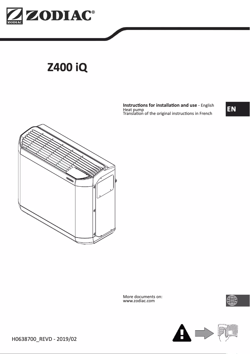 Page 1 de la notice Manuel utilisateur Zodiac Z400 iQ
