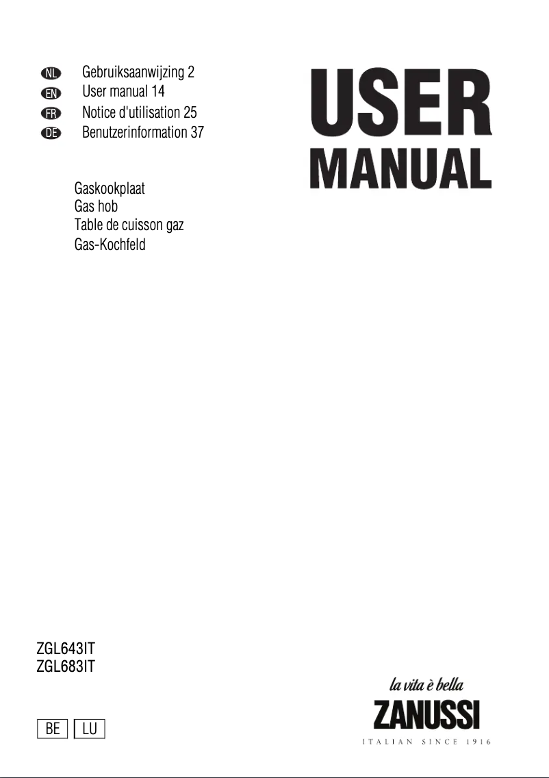 Page 1 de la notice Manuel utilisateur Zanussi ZGL 683 ITX