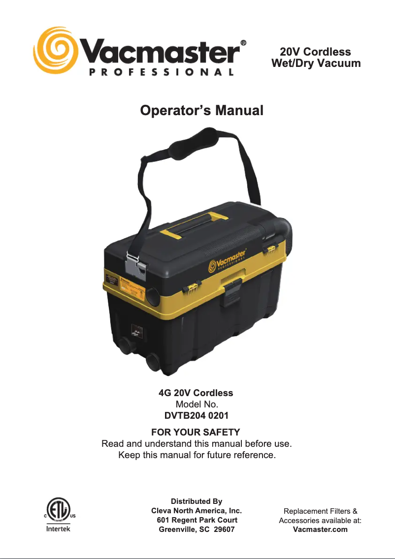 Page n°1 - Manuel utilisateur Vacmaster Professional DVTB204 0201