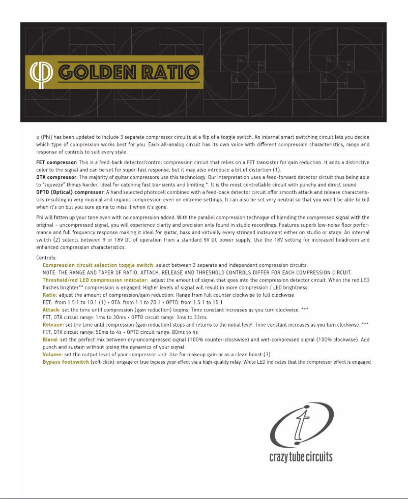 Page 1 de la notice Manuel utilisateur Crazy Tube Circuits Golden Ratio
