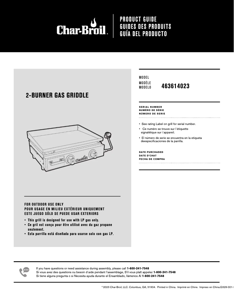 Page 1 de la notice Manuel utilisateur Char-Broil 463614023