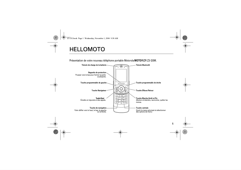 Page 1 de la notice Manuel utilisateur Motorola RIZR Z3