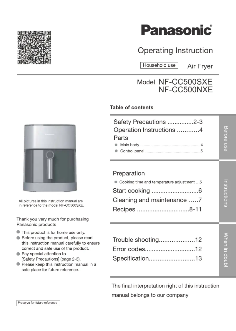 Page 1 de la notice Manuel utilisateur Panasonic NF-CC500NXE