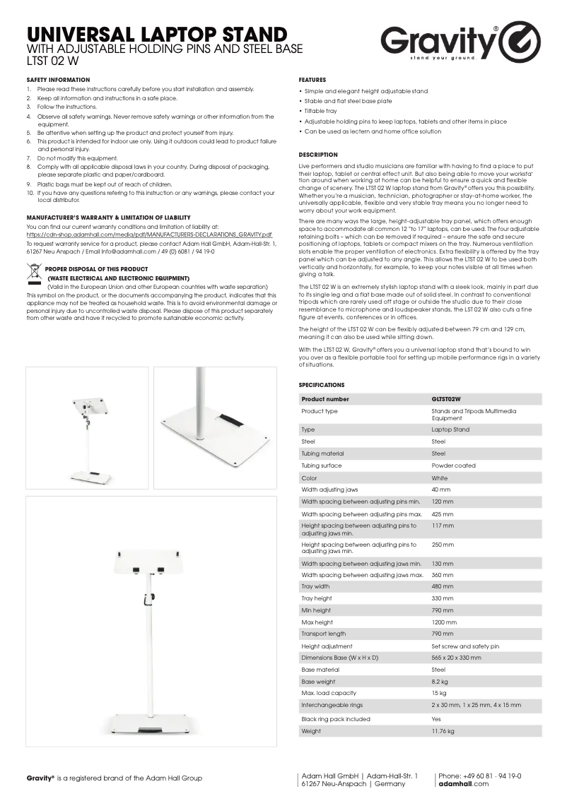 Page n°1 - Manuel utilisateur Gravity LTS T 02 W