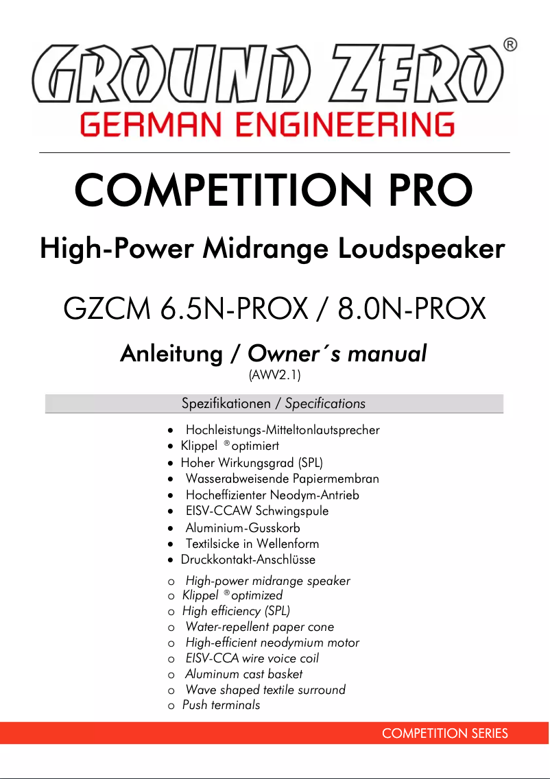 First page image of the manual for GZCM 8.0N-PROX