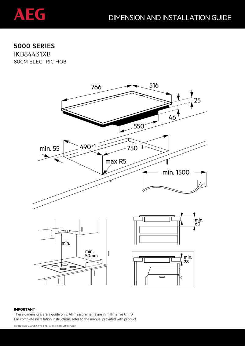 Page 1 de la notice Dessin technique AEG IKB84431XB