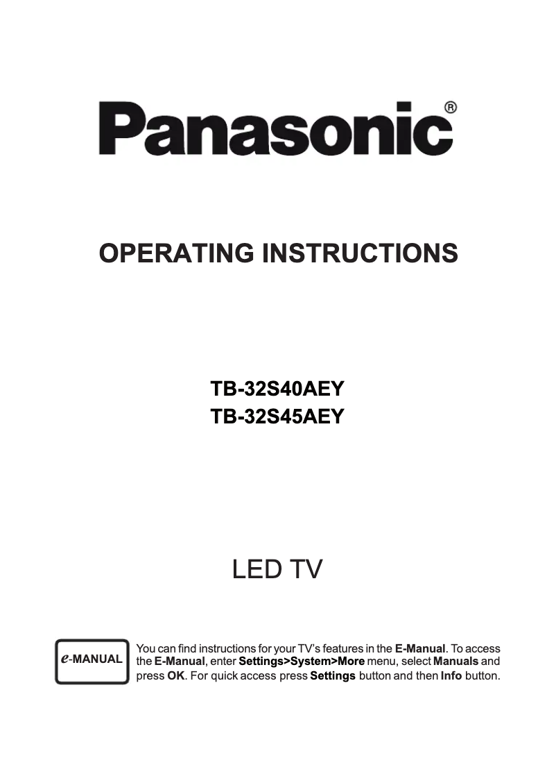 Page 1 de la notice Manuel utilisateur Panasonic TB-32S45AEY