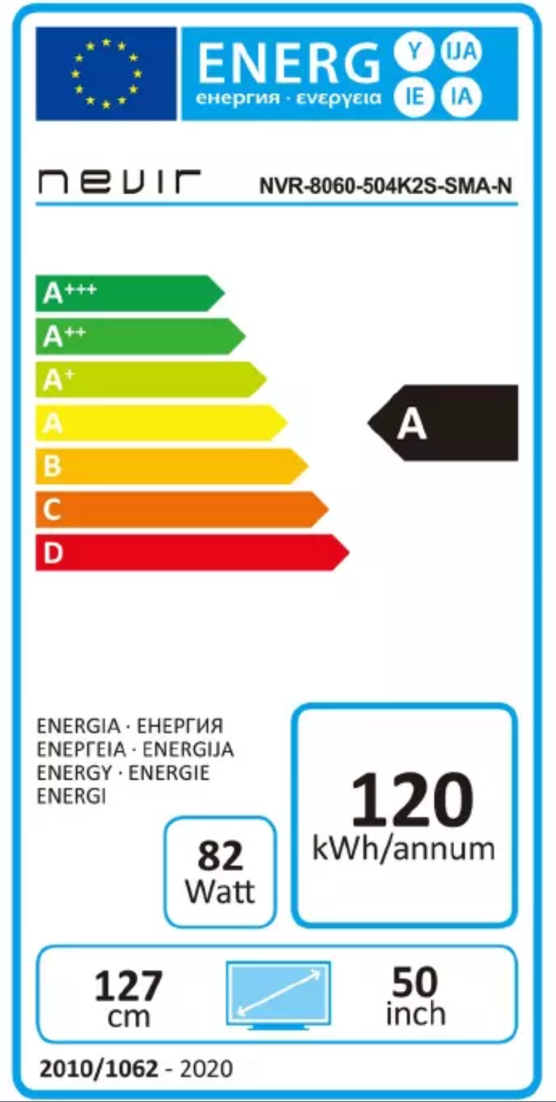Page 1 de la notice Label énergétique Nevir NVR-8060-434K2S-SMA-N