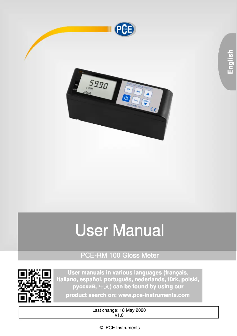 Page n°1 - Manuel utilisateur PCE Instruments PCE-RM 100