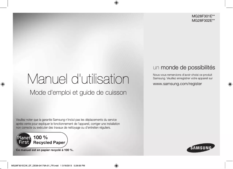 Page 1 de la notice Manuel utilisateur Samsung MG28F301ECW