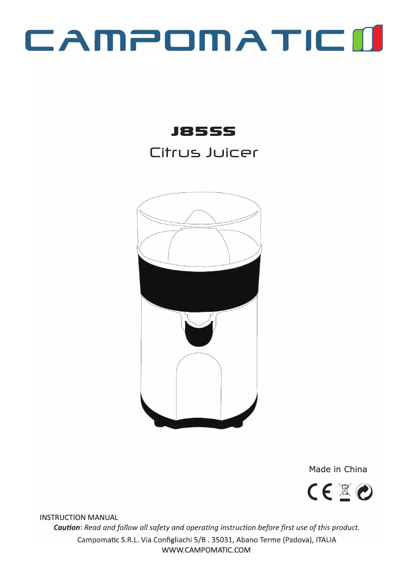 Page 1 de la notice Manuel utilisateur Campomatic J85SS