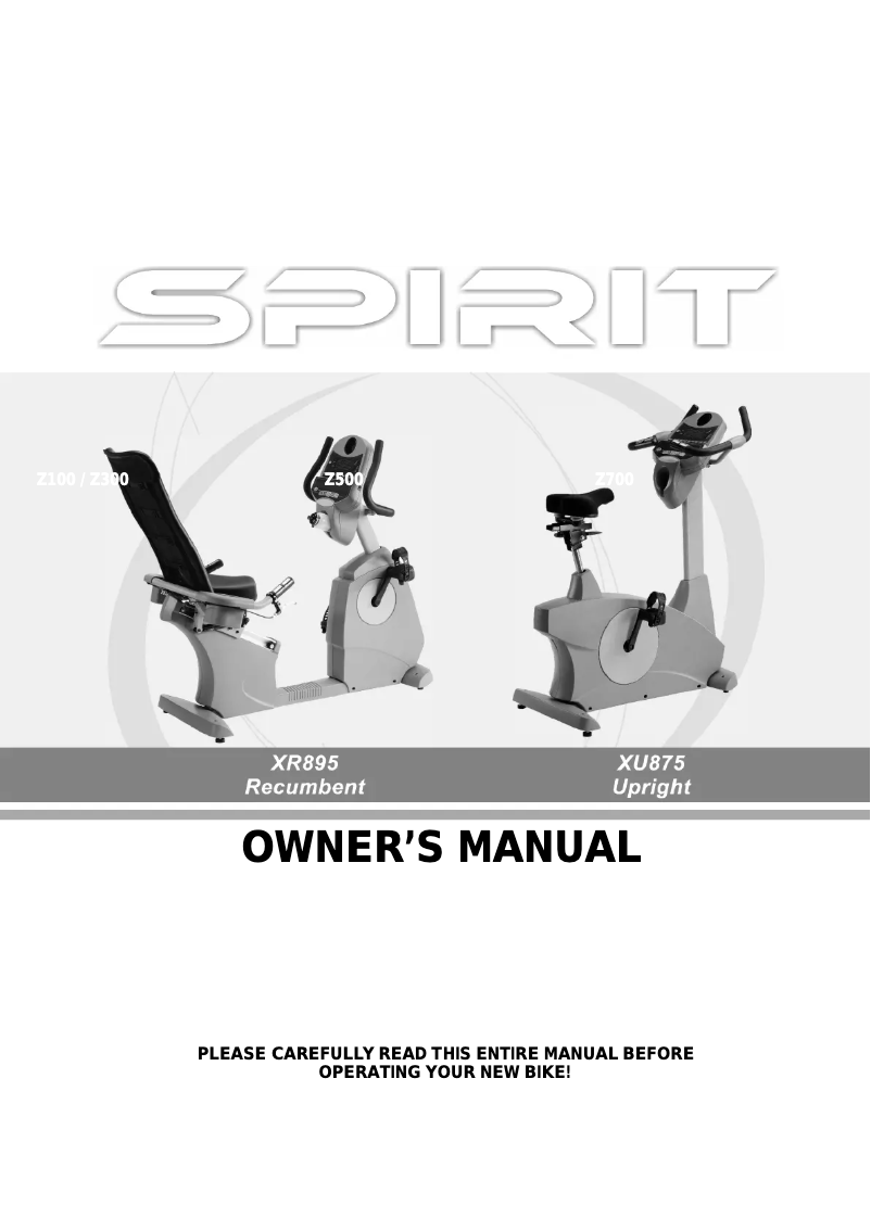 Page 1 de la notice Manuel utilisateur Spirit XBR895 Recumbent