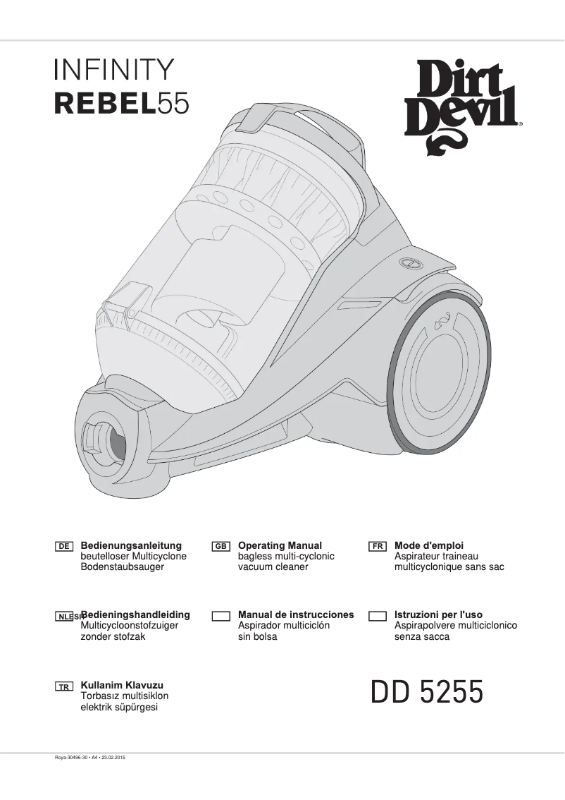 Page 1 de la notice Manuel utilisateur Dirt Devil Infinity Rebel 55 HFC