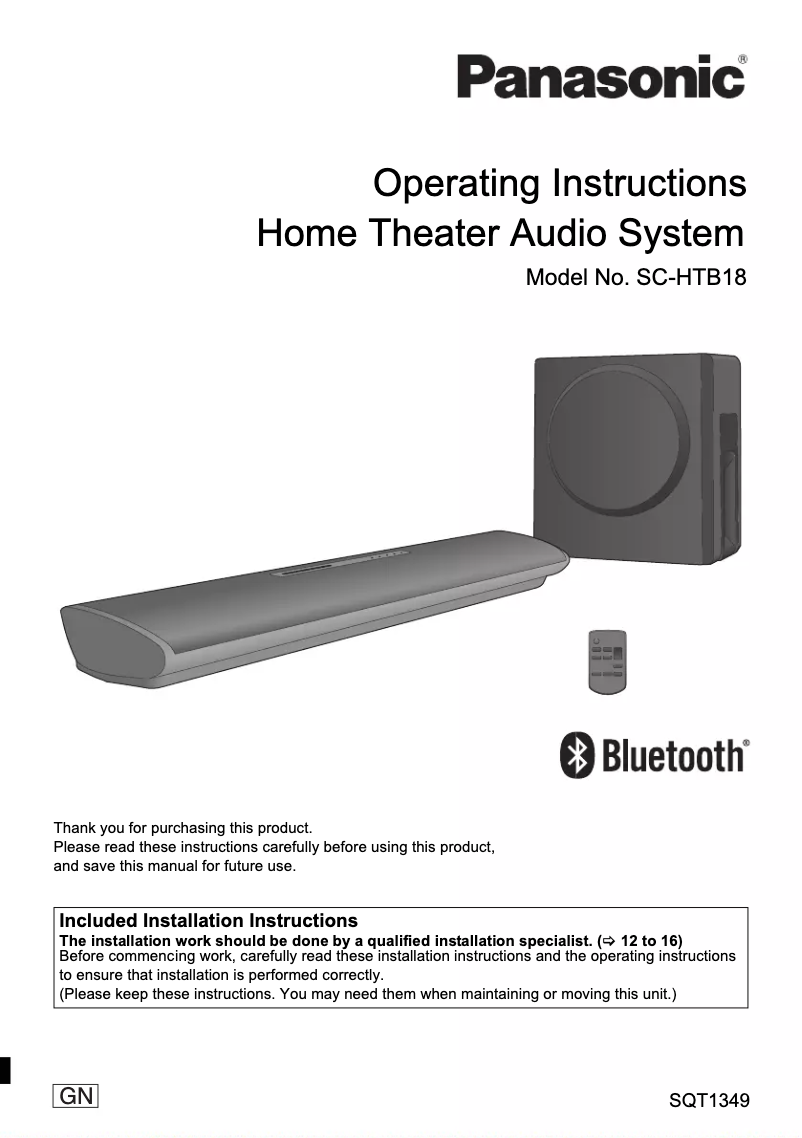 Image de la première page du manuel de l'appareil SC-HTB18