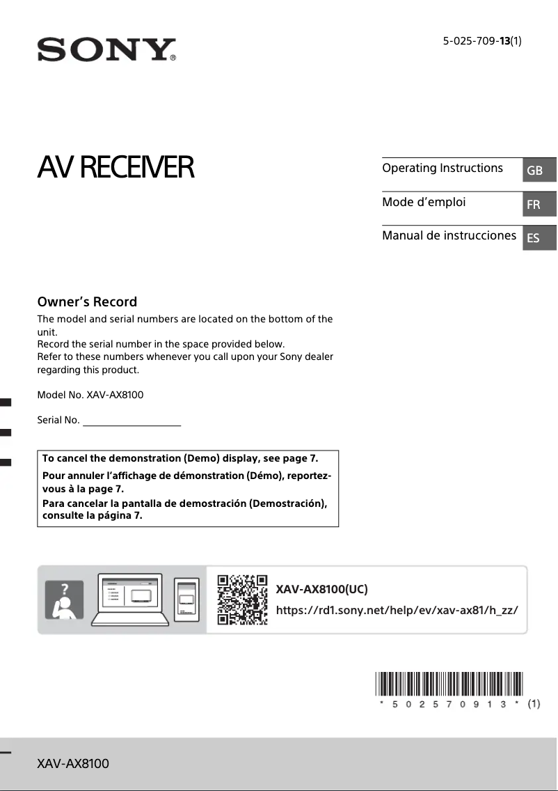 Image de la première page du manuel de l'appareil XAV-AX8100
