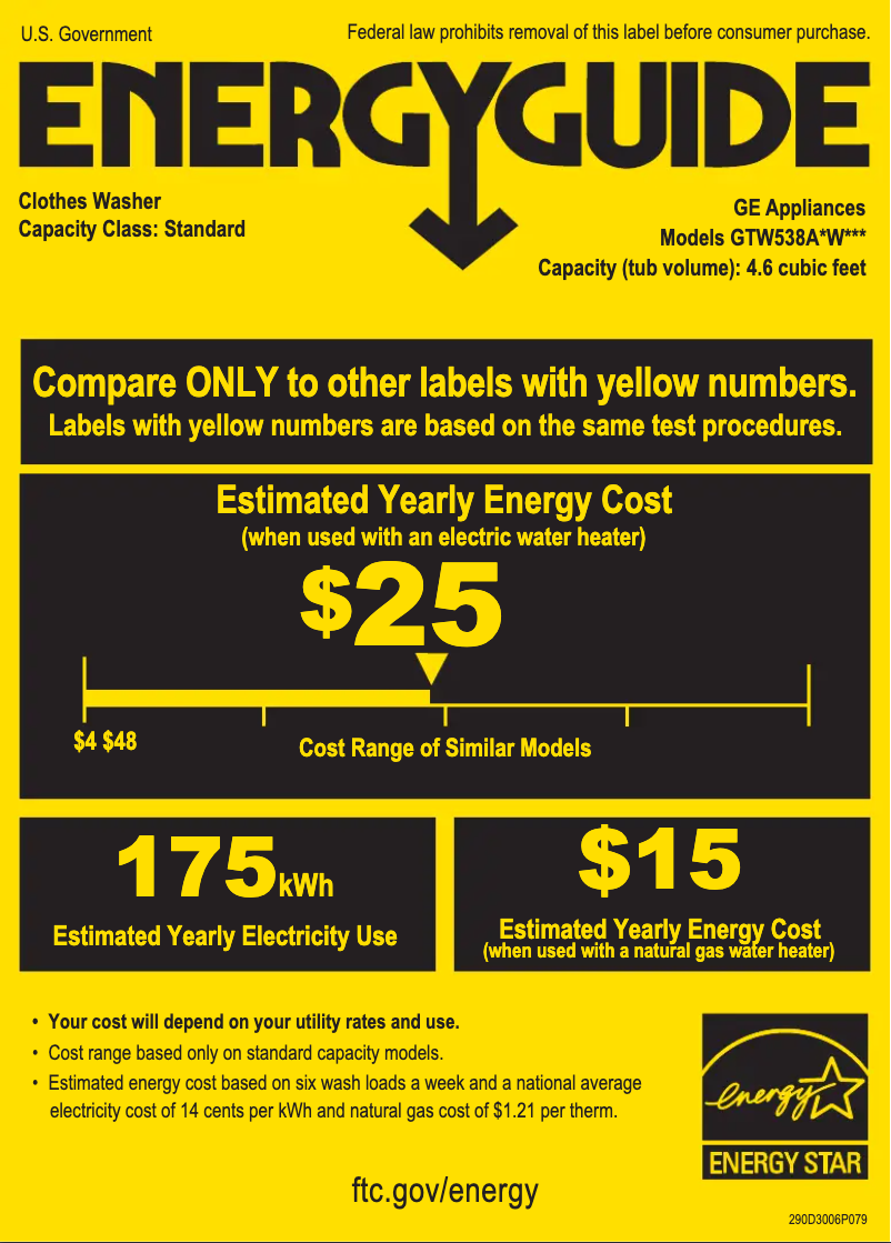 Page 1 of the manual Energy Label GE GTW538ASWWS