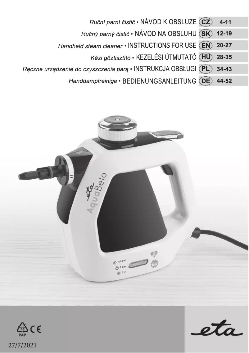 Page 1 de la notice Manuel utilisateur Eta AquaBelo