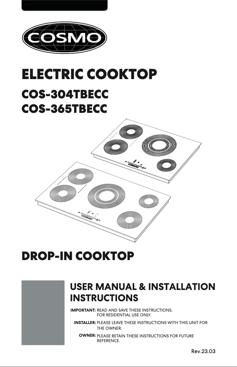 Image de la première page du manuel de l'appareil COS-365TBECC