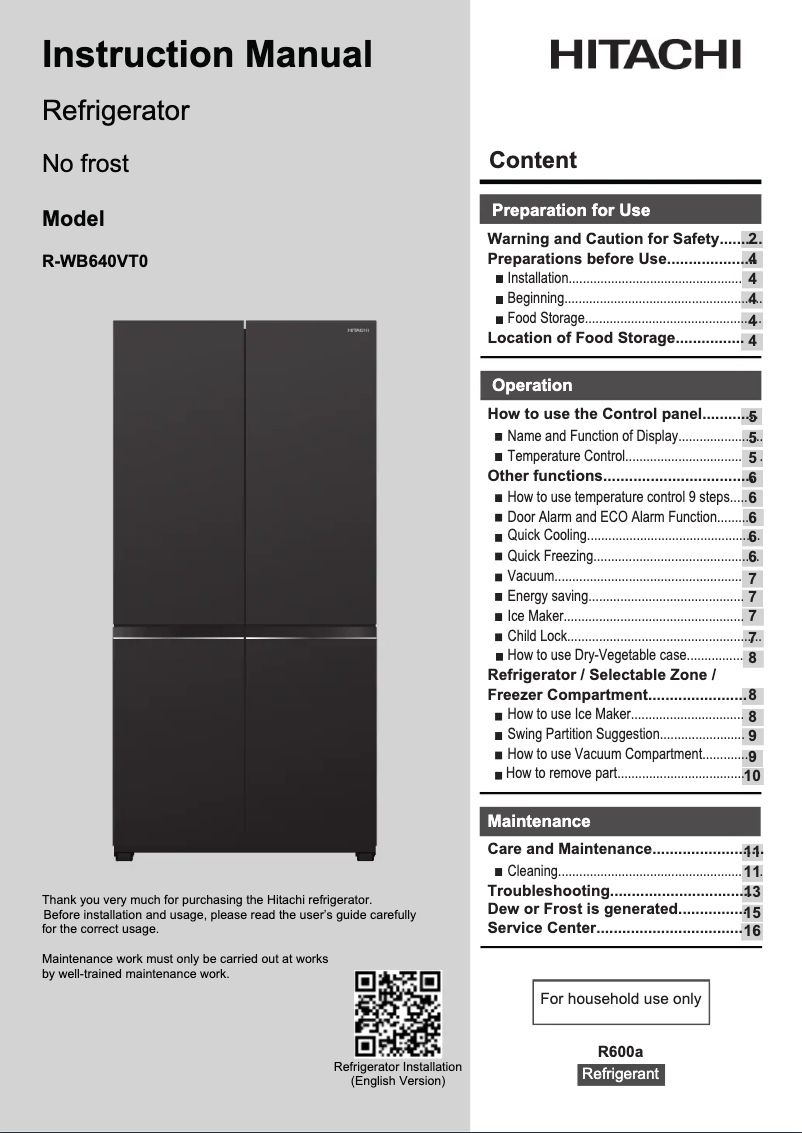Página 1 del manual Manual de usuario Hitachi R-WB640VT0GBK