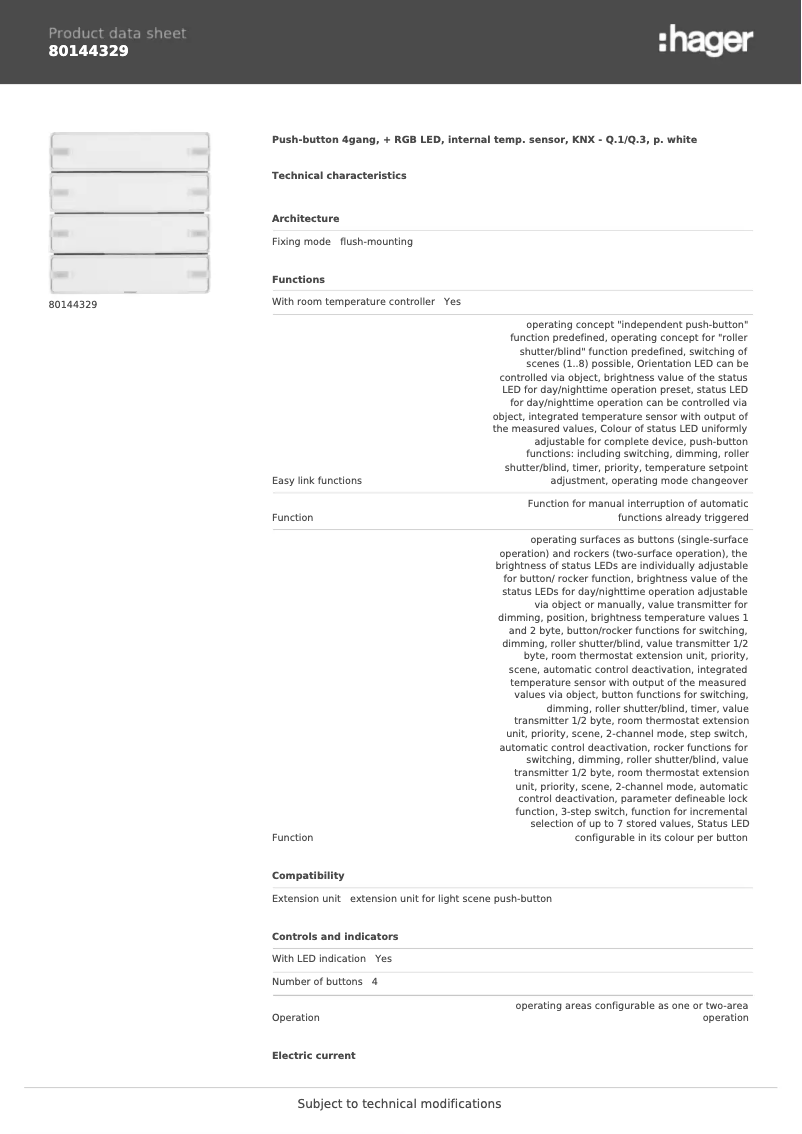 Página 1 del manual Ficha técnica Berker 80144329