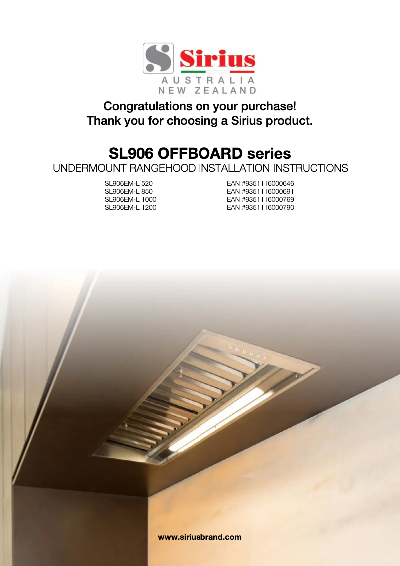 Page n°1 - Manuel utilisateur Sirius SL906 EM-L 1200