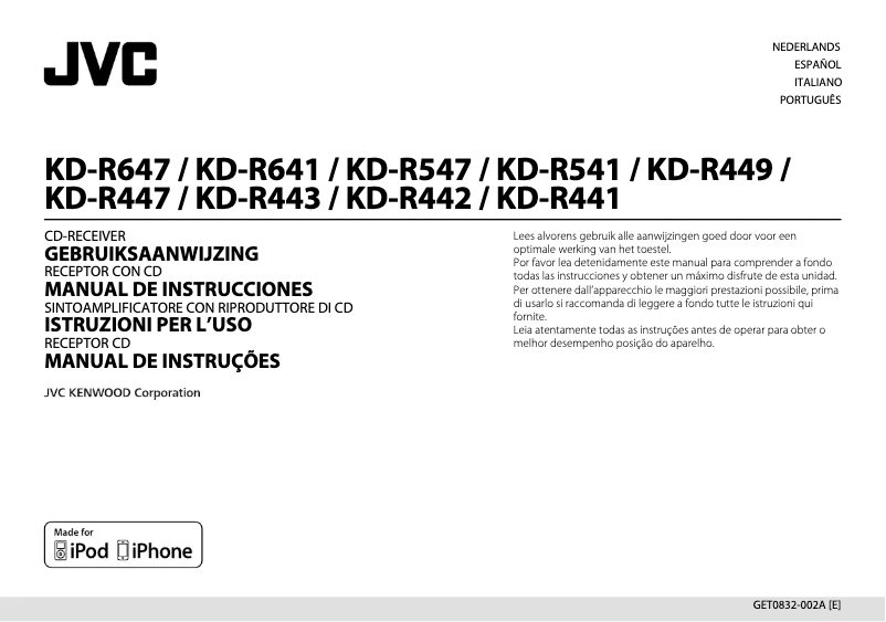 Page n°1 - Manuel utilisateur JVC KD-R641