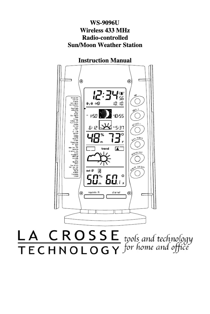 Page n°1 - Manuel utilisateur La Crosse Technology WS-9096U