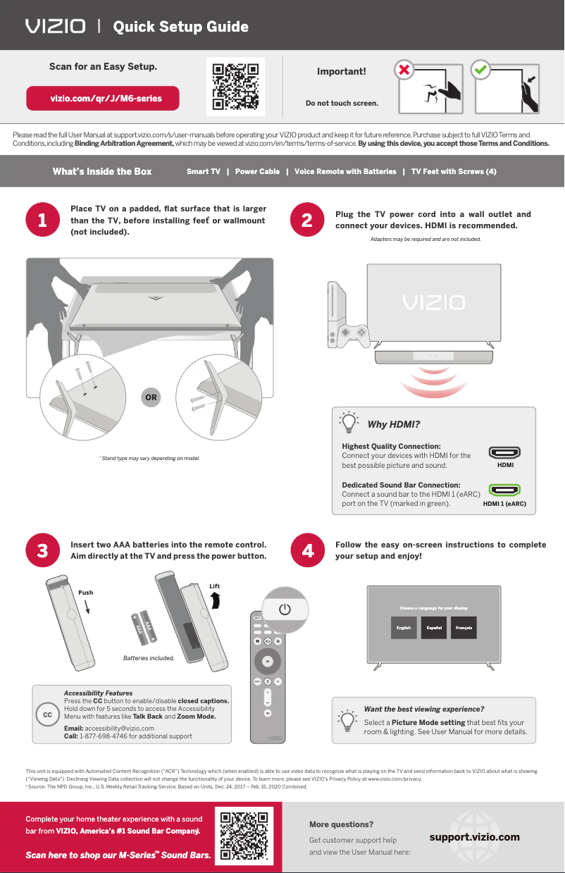 Page 1 de la notice Guide de démarrage rapide VIZIO M65Q6-J09