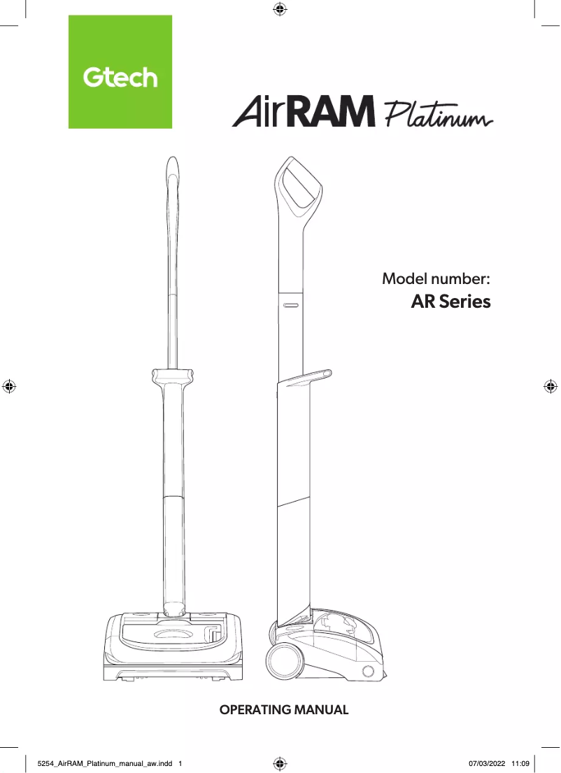 Page n°1 - Manuel utilisateur Gtech AirRam Platinum AR46
